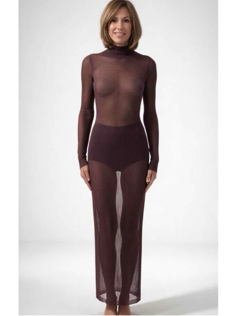 AFRM Vilas Long Sleeve Sweater Dress with Shorts Fig NWT Size Medium